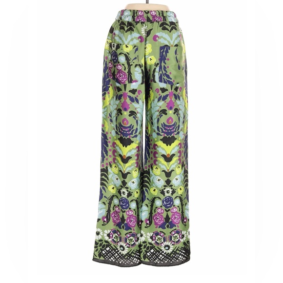 Zara NWT Flowy Green Floral Wide Leg Pants - Picture 2 of 7